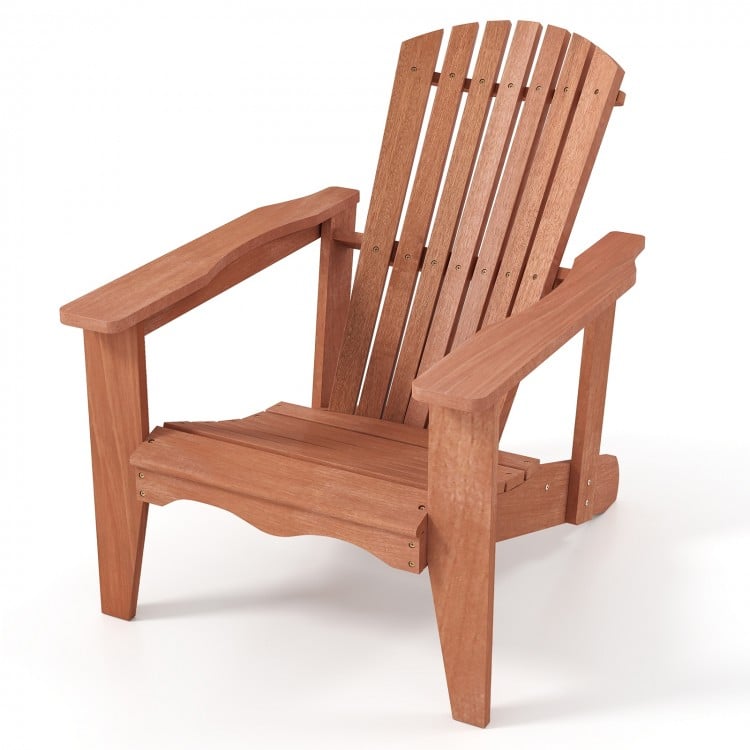 Solid Wood Adirondack Chair with High  Backrest and Wide Armrests