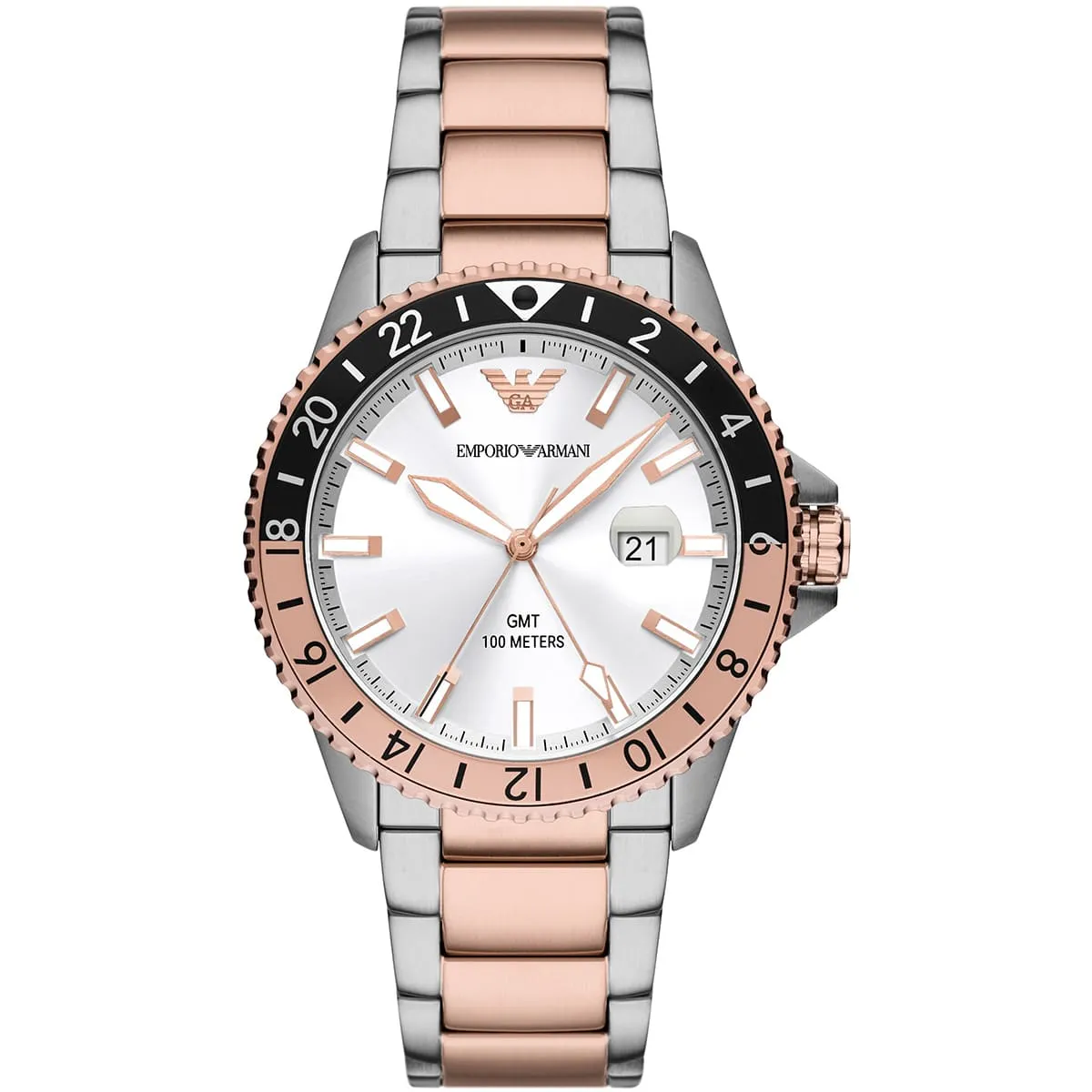 Emporio Armani Diver GMT White Sunray Dial Two-tone Men's Watch - AR11591