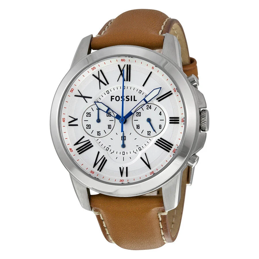 Fossil Grant Chronograph White Dial Tan Leather Men's Watch - FS5060