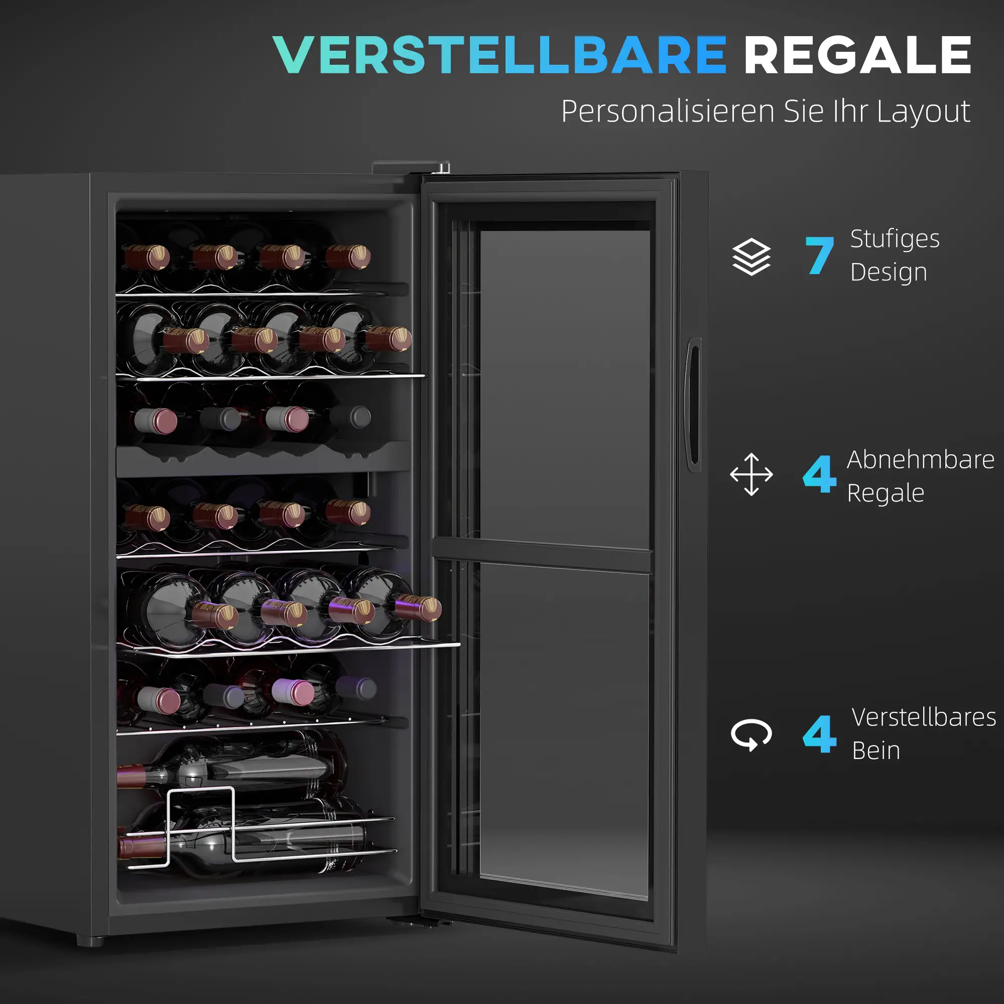 HOMCOM Weinkühlschrank 2 Zonen 28 Flaschen 74 L Schwarz