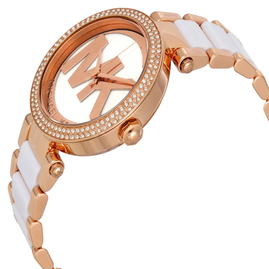 Michael Kors Parker Rose Gold-Tone and White Acetate Women's Watch - MK6365