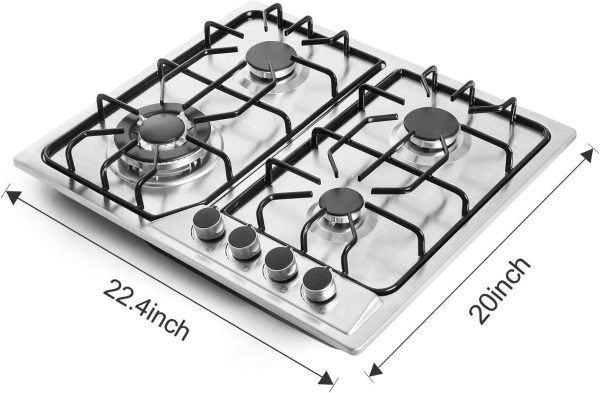 22′′x20′′ Built in Gas Cooktop 4 Burners Stainless Steel Stove with NG/LPG Conversion Kit Thermocouple Protection and Easy to Clean (20Wx22L)