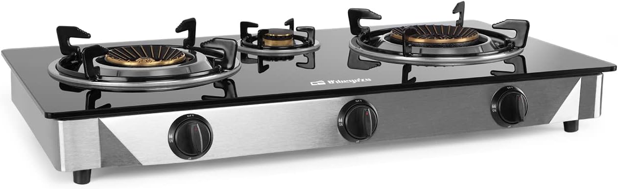 Cocina de Gas Orbegozo FO 3520, 2 Quemadores Triple Corona, Gas Butano o Propano, Encendido Piezoeléctrico, Superficie de Vidrio Templado, Cuerpo de Acero Inoxidable