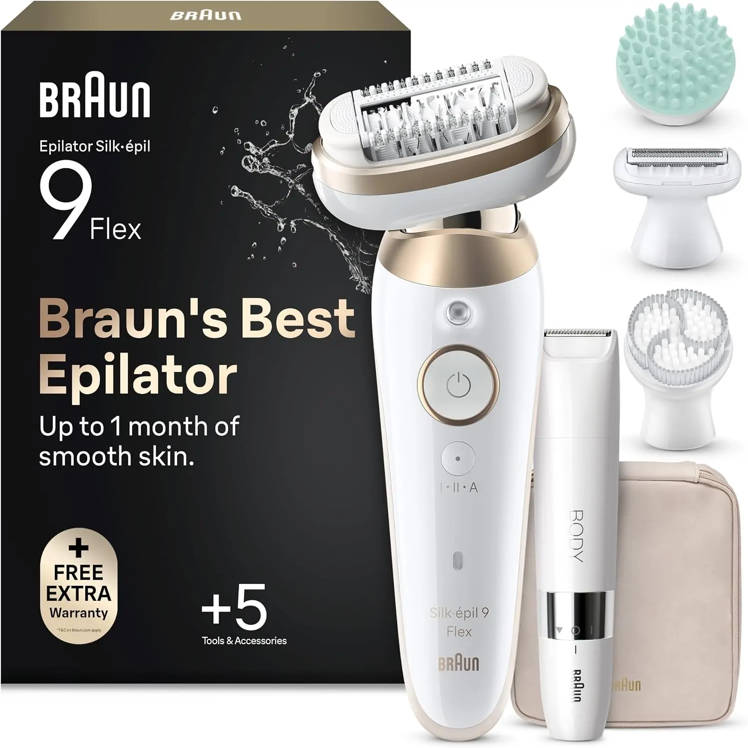 Braun Silk·épil 9 Flex SkinSpa, Depiladora para mujer, todo en uno, con cabezal flexible de 360° para una fácil depilación, húmedo y seco, negro
