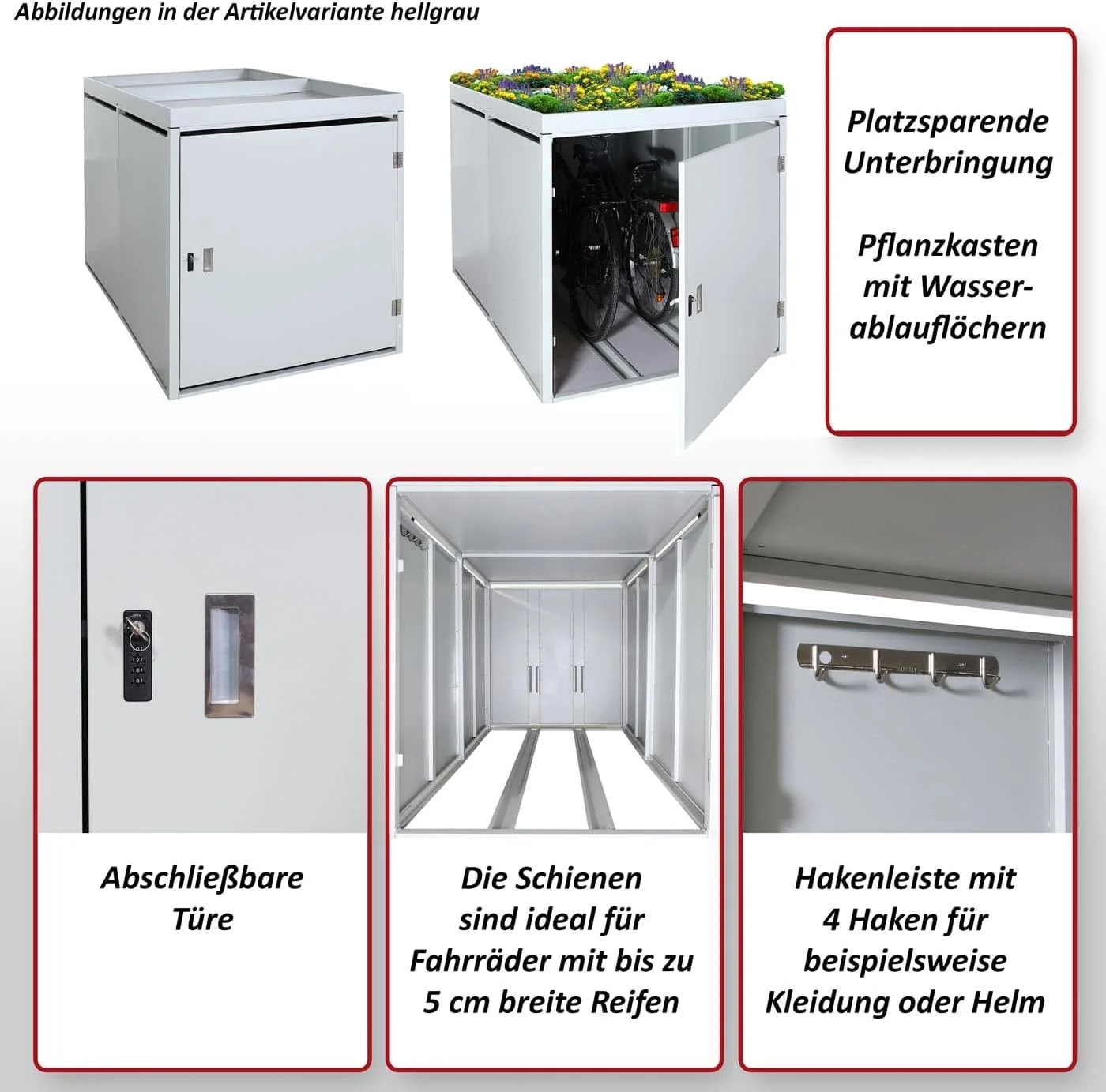 2026 Mendler 2er-Fahrradgarage mit Pflanzkasten HWC-L56b, Fahrradbox, abschließbar verzinkter Stahl 125x113x208cm - anthrazit