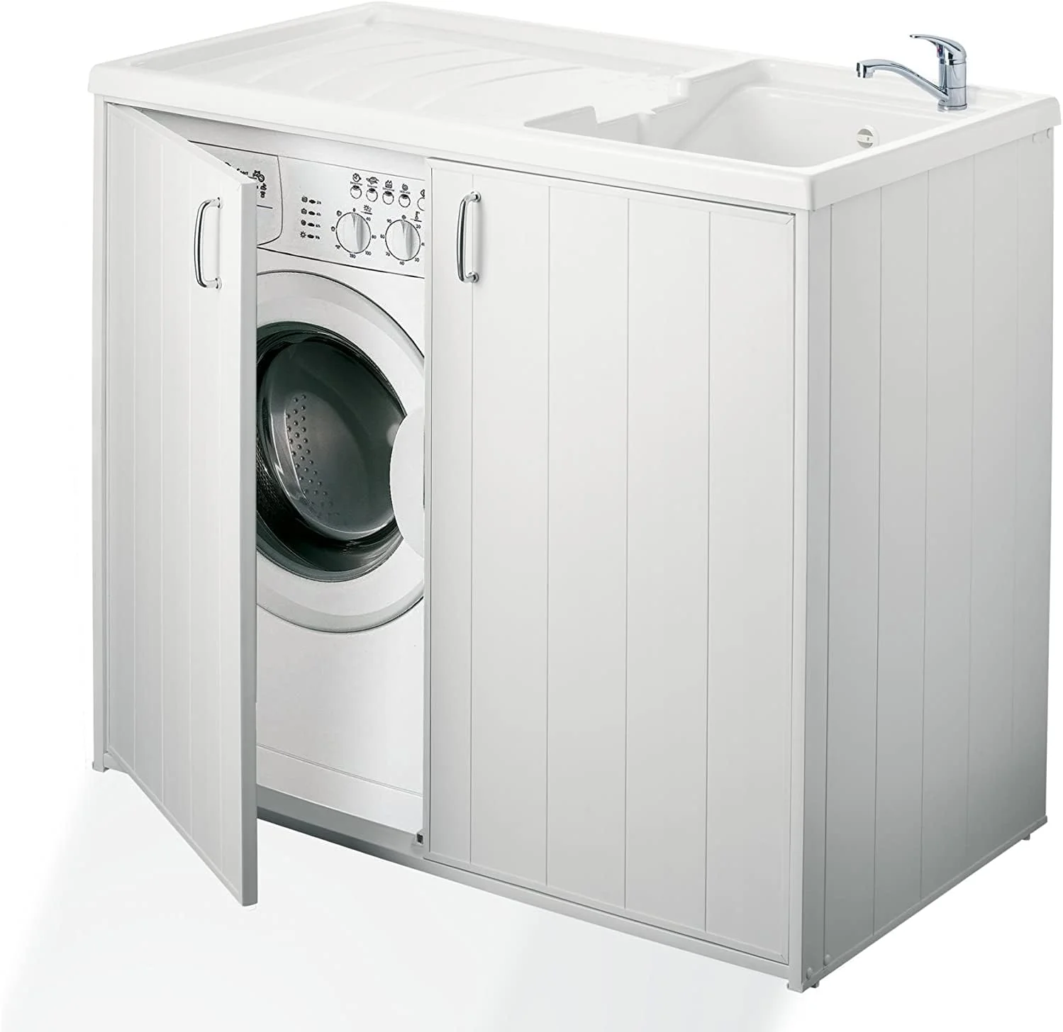 Negrari 5008PAM Mueble Cubre Lavadora y Lavabo Reversible, Resina para Exterior, PVC, Color Blanco, M, 14000 Unidades