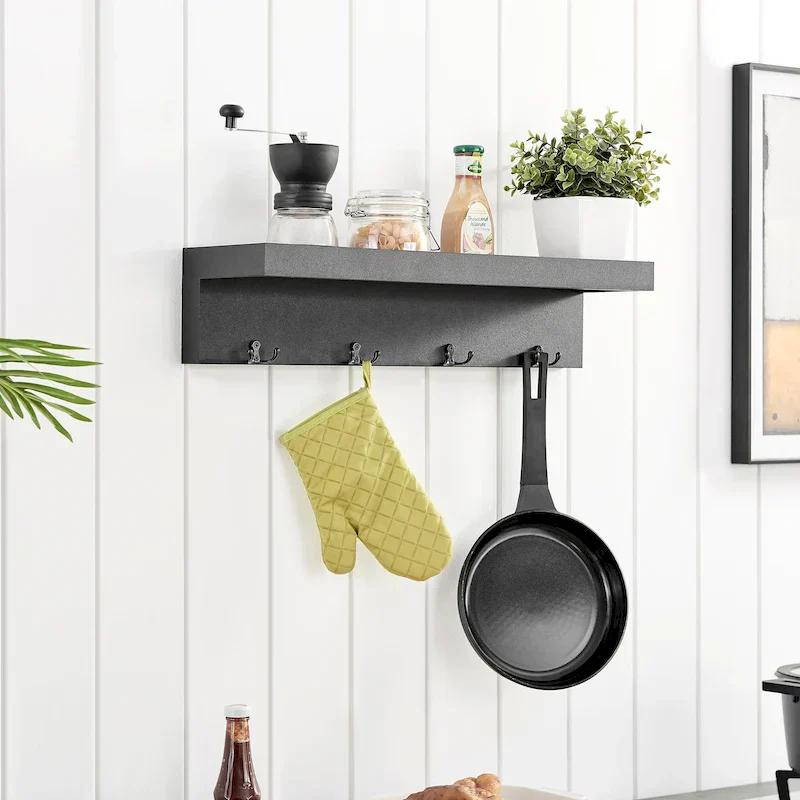 Danya B. Wall-Mounted Coat Rack with Decorative Ledge Shelf and Hooks for Entryway