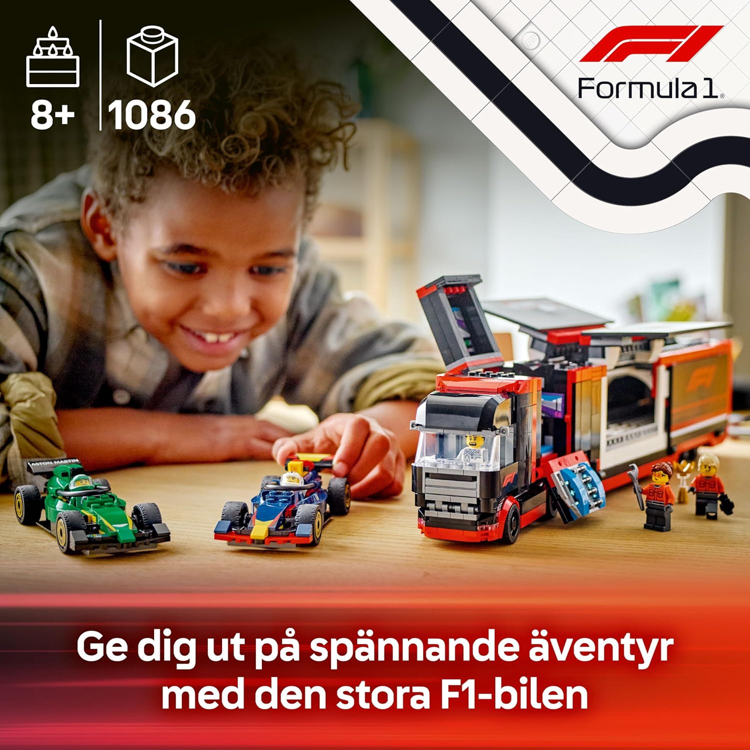 LEGO City F1-lastbil med RB20 och AMR24 F1-bilar, temabilpresent för barn från 8 år, byggsats med transportbil, 2 racerfordon och 5 minifigurer 60445