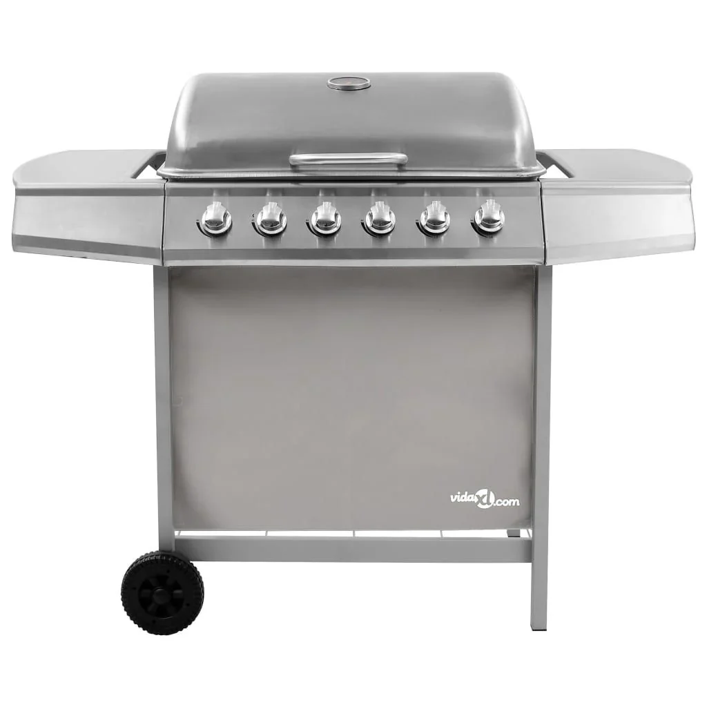 Barbacoa De Gas Con 6 Fogones Plateada Vidaxl