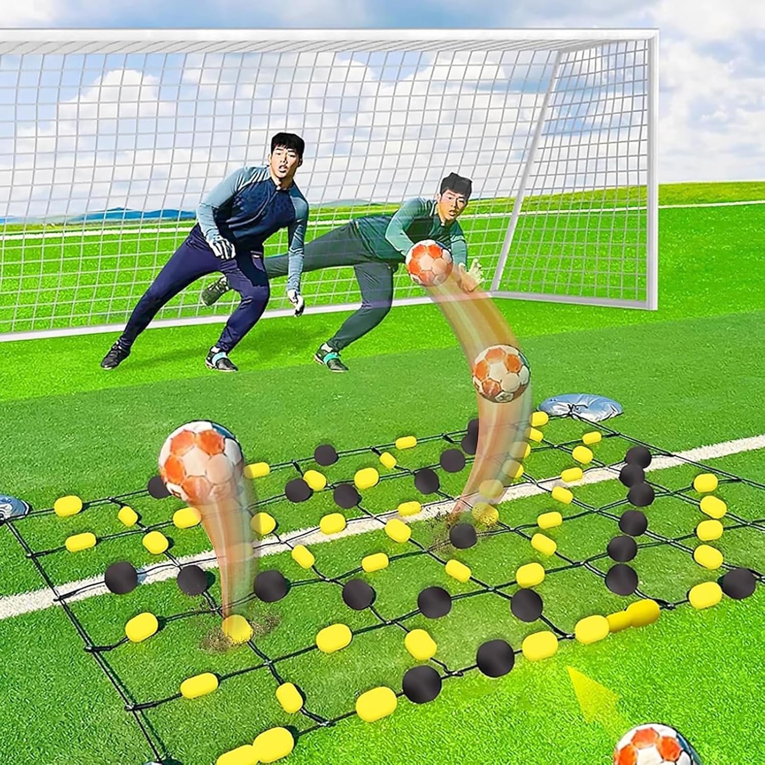 Torwart-Trainingstrainer – 2 * 1.6m/2.8 * 2m Fußball-Abpraller-Deflektor mit Wassersack & Aufbewahrungstasche, Reflex- & Agilitätstraining Seil für Kinder & Erwachsene 2 * 1.6M