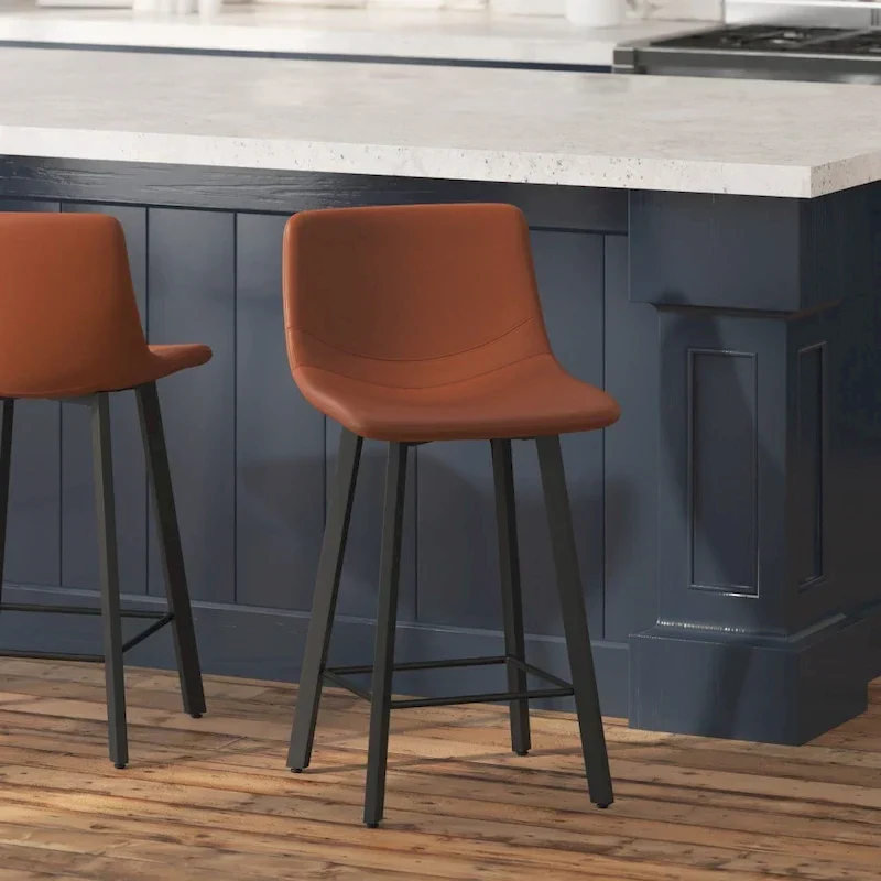 Pair of Armless Upholstered Metal Counter Stools