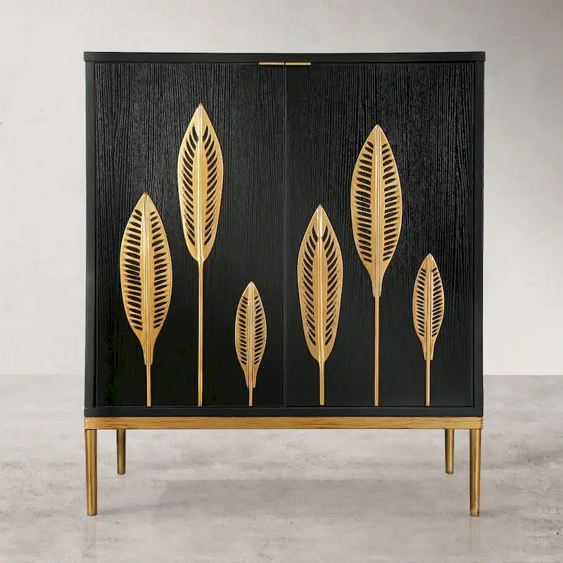 Evari Mid-Century Modern 2-Door Accent Cabinet in Antique Gold - Stylish Sideboard Storage for Living and Dining Rooms