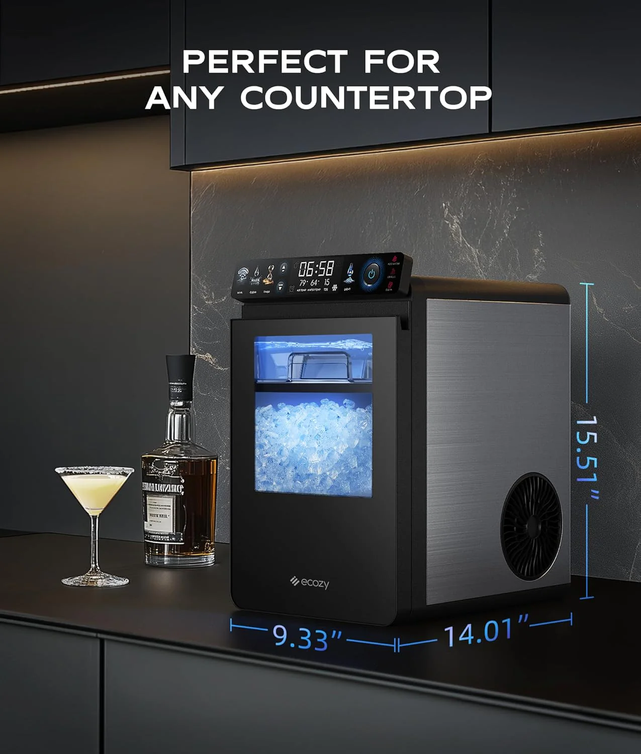 Nugget Ice Maker Countertop, Smart Pebble Ice Machine with APP Control, 44 lbs/24H Soft Pellet Chewable Ice with Self-Cleaning, Stainless Steel