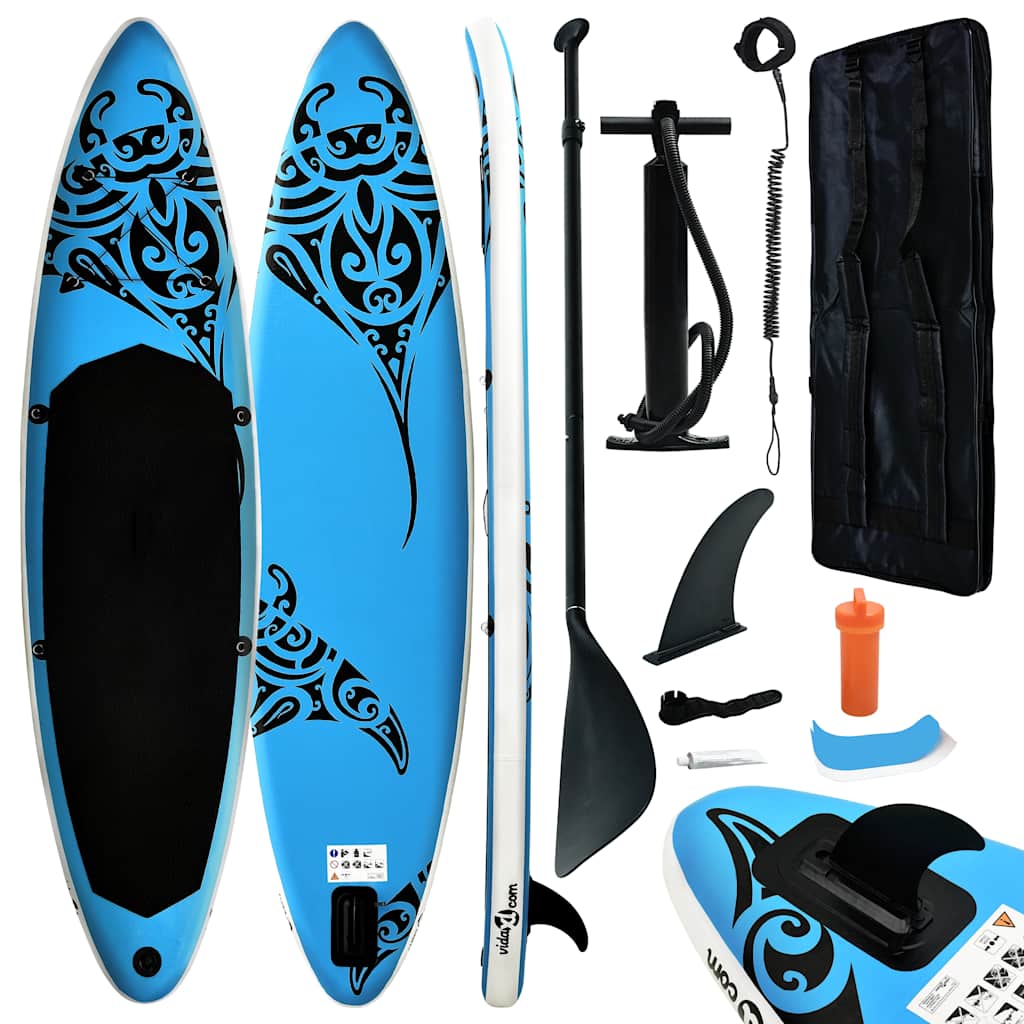 Juego de tabla de paddle surf hinchable azul 320x76x15 cm v7992