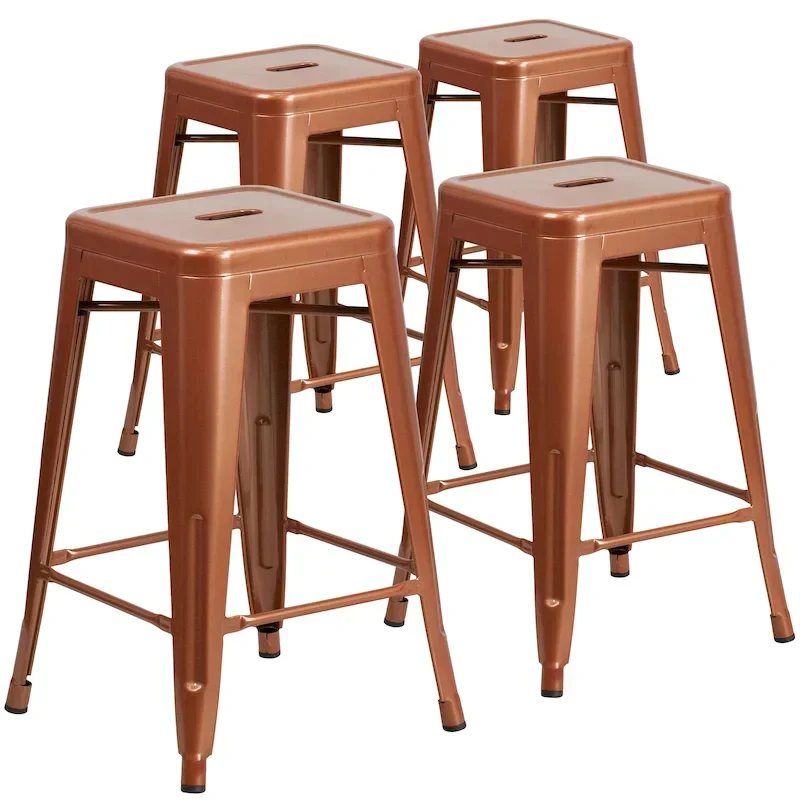 Set of 4 Backless Metal Counter Height Stools for Indoor-Outdoor Use - 24 Hours Square Seat