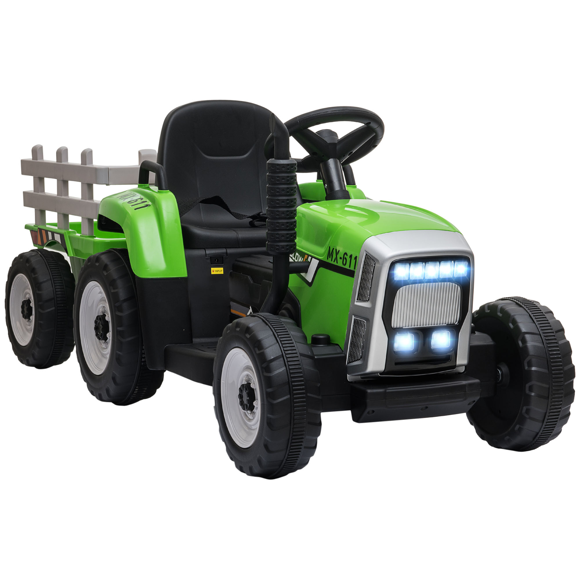 Elektrische kinderauto, kindertractor, inclusief ouderlijke afstandsbediening, maximale snelheid van 6 km/u, groen + zwart