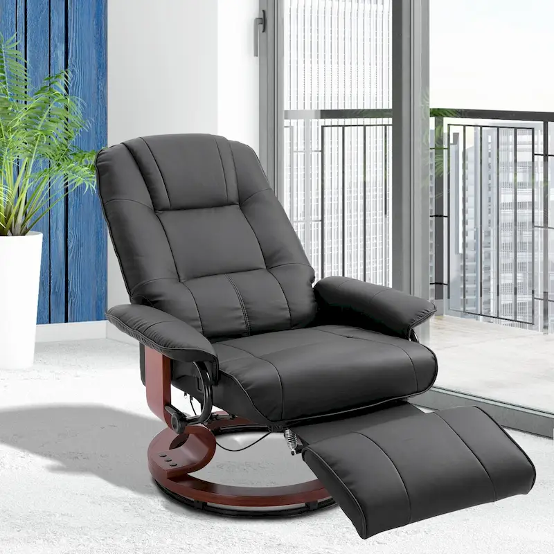 HomCom Faux Leather Adjustable Manual Swivel Base Recliner Chair with Comfortable and Relaxing Footrest