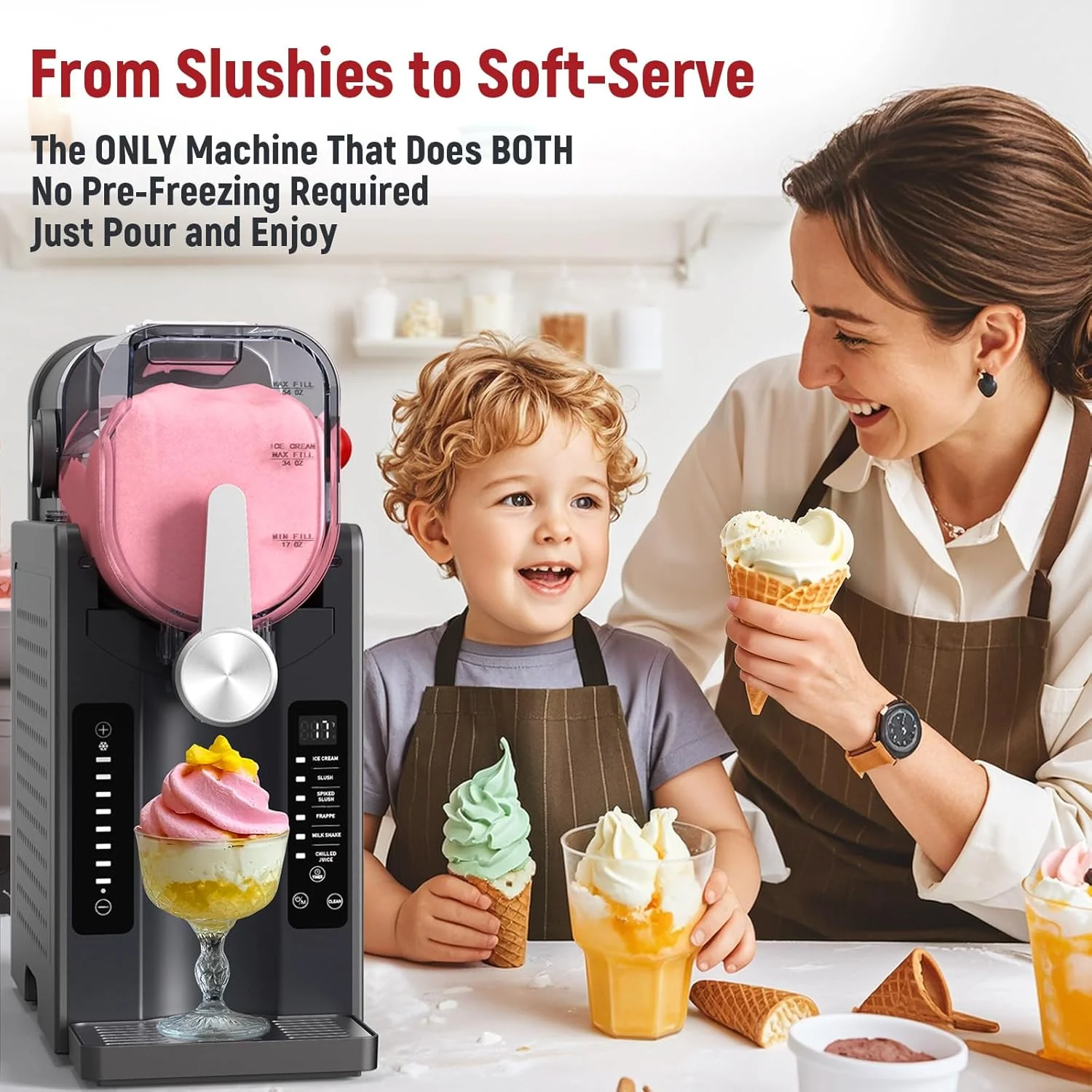 Slushie Machine: No Ice Needed All-in-One Slushy Maker for Home, Real-Time Temp Display, Auto-Clean, 6 Preset | Frozen Margaritas, Cocktails, Frapp��s, Ice Cream, Smoothies, Milkshakes,Summer Parties