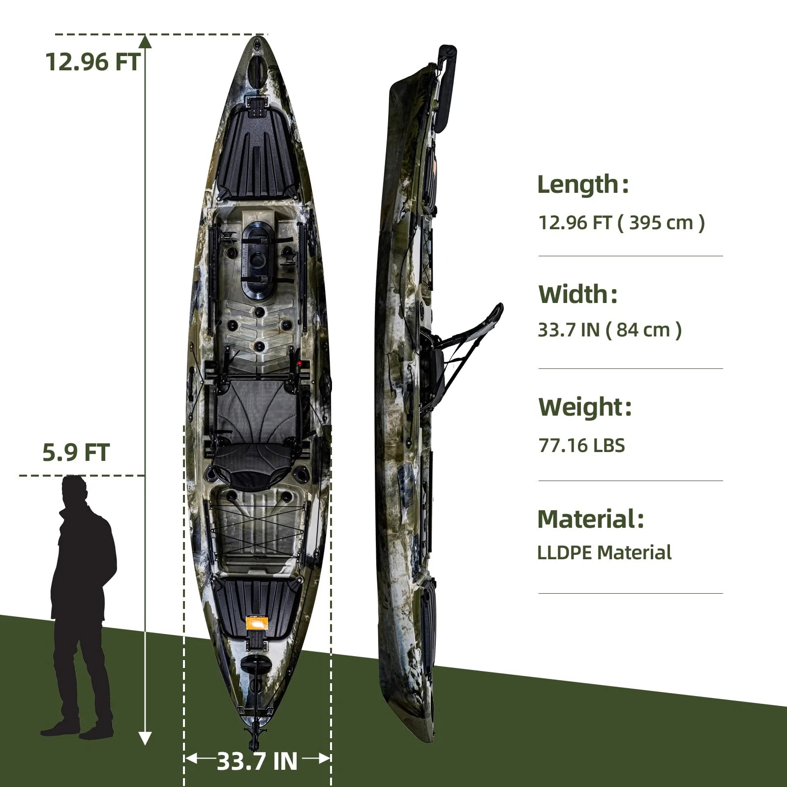 Garvee 13FT Fishing Kayaks, Sit on Top Kayak for Adults with Paddle Comfortable Seat, Capacity of 400LBS, Hard Shell Recreational Ocean Kayak Boat
