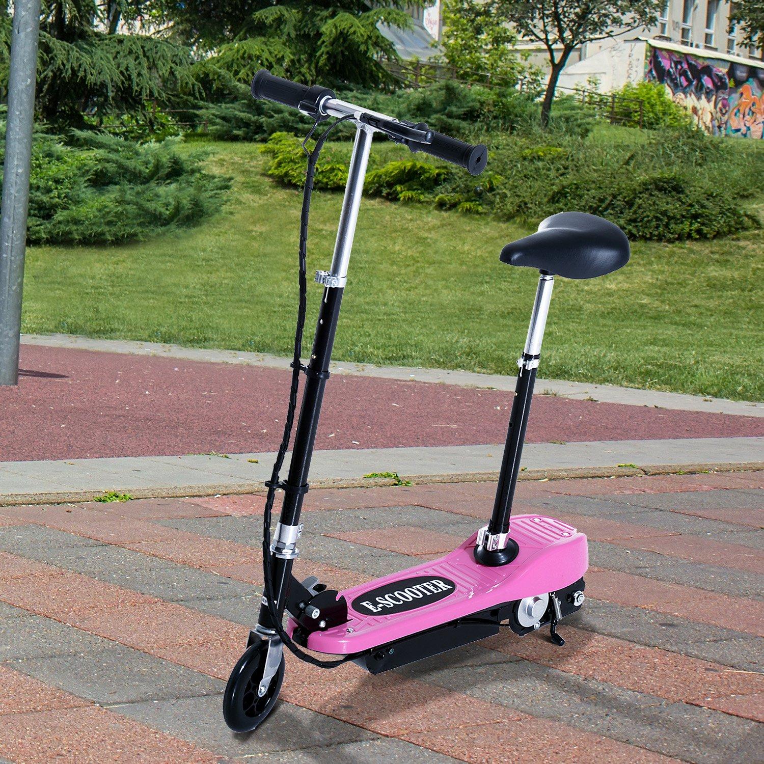Monopattino Elettrico per Bambini 120W Pieghevole con Sella Rosa e Nero