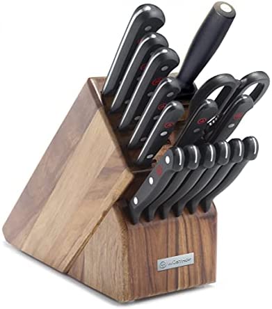 WÜSTHOF Gourmet 7-Piece Knife Block Set, High Carbon Stainless Steel, Black Handles