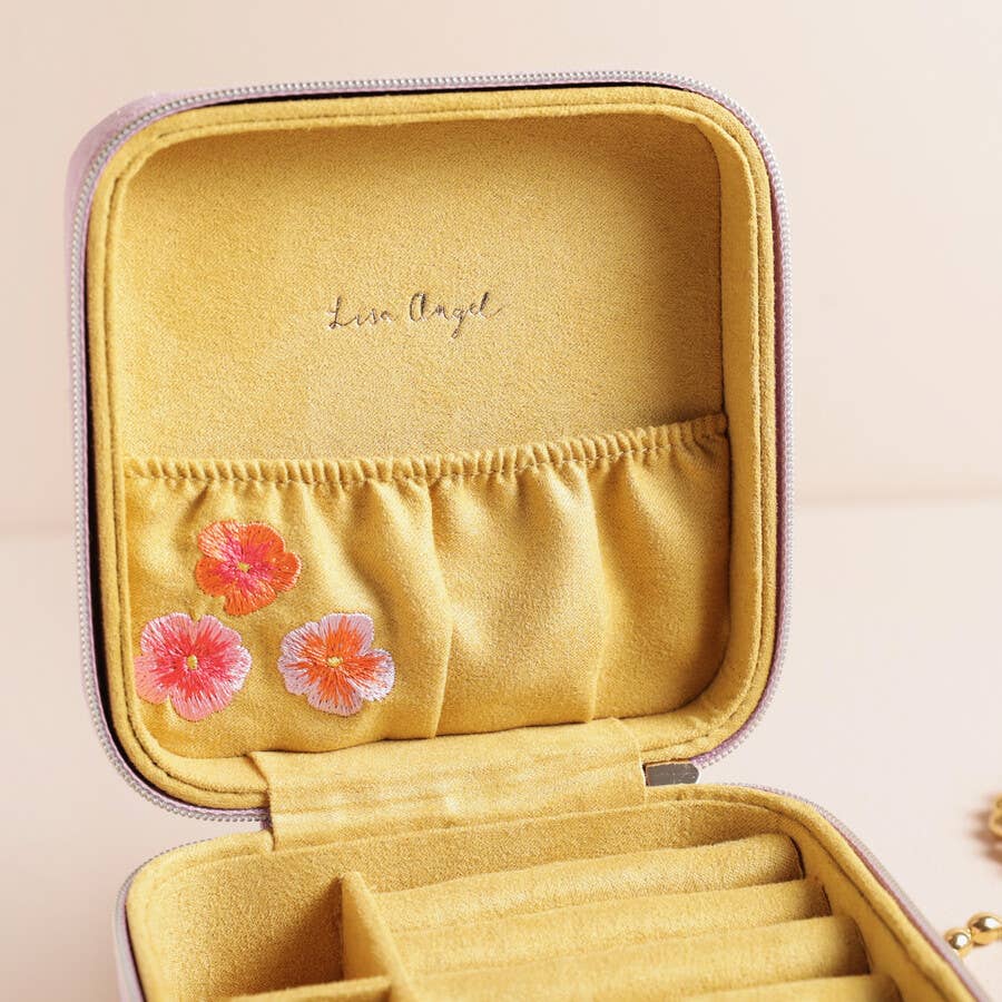 Flower Embroidered Travel Square Jewelry Case