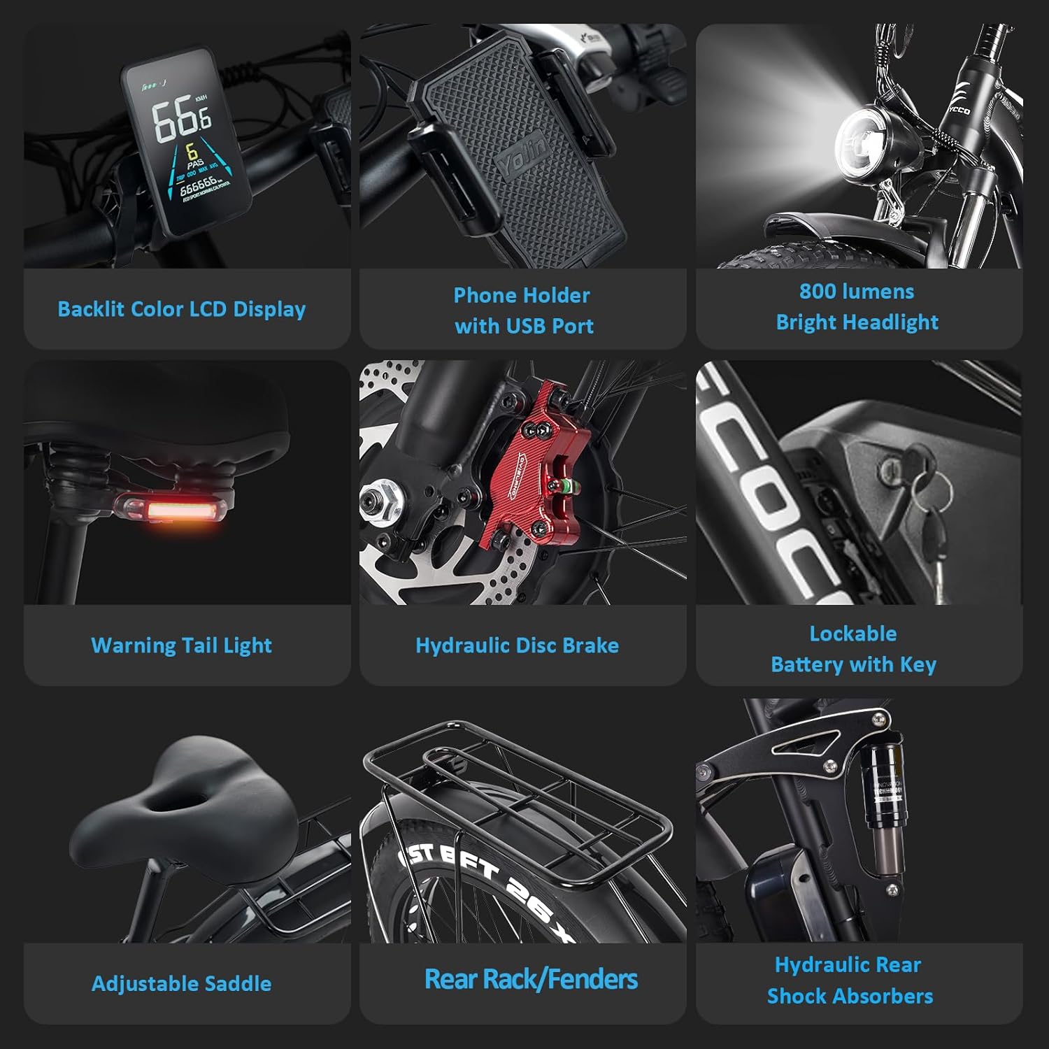 E·Bycco Dual Motors 2000W Peak 3000W Electric Bike for Adults, 37MPH 52V 23Ah Battery Bicycle, Full Suspension 26*4.0 Fat Tire Hydraulic Disc Brake E-Bike, Off-Road Mountain Hunting E-Bikes for Men