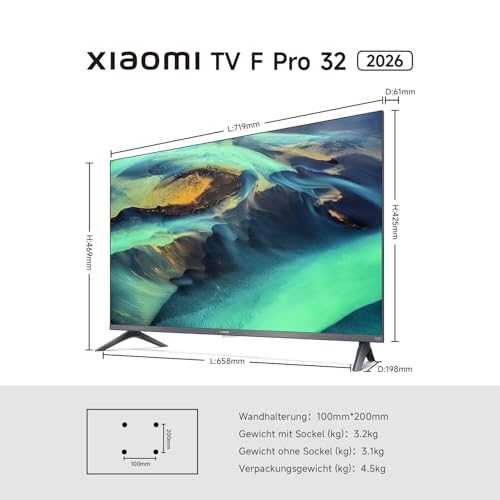 Xiaomi TV F Pro 32, 32 pollici (81 cm), QLED, Smart TV, Fire OS7, Triple Tuner DVB-C/S/S2/T/T2, Dolby Audio™, DTS Virtual:X, DTS-HD, Controllo vocale con Alexa, Compatibile con Apple AirPlay