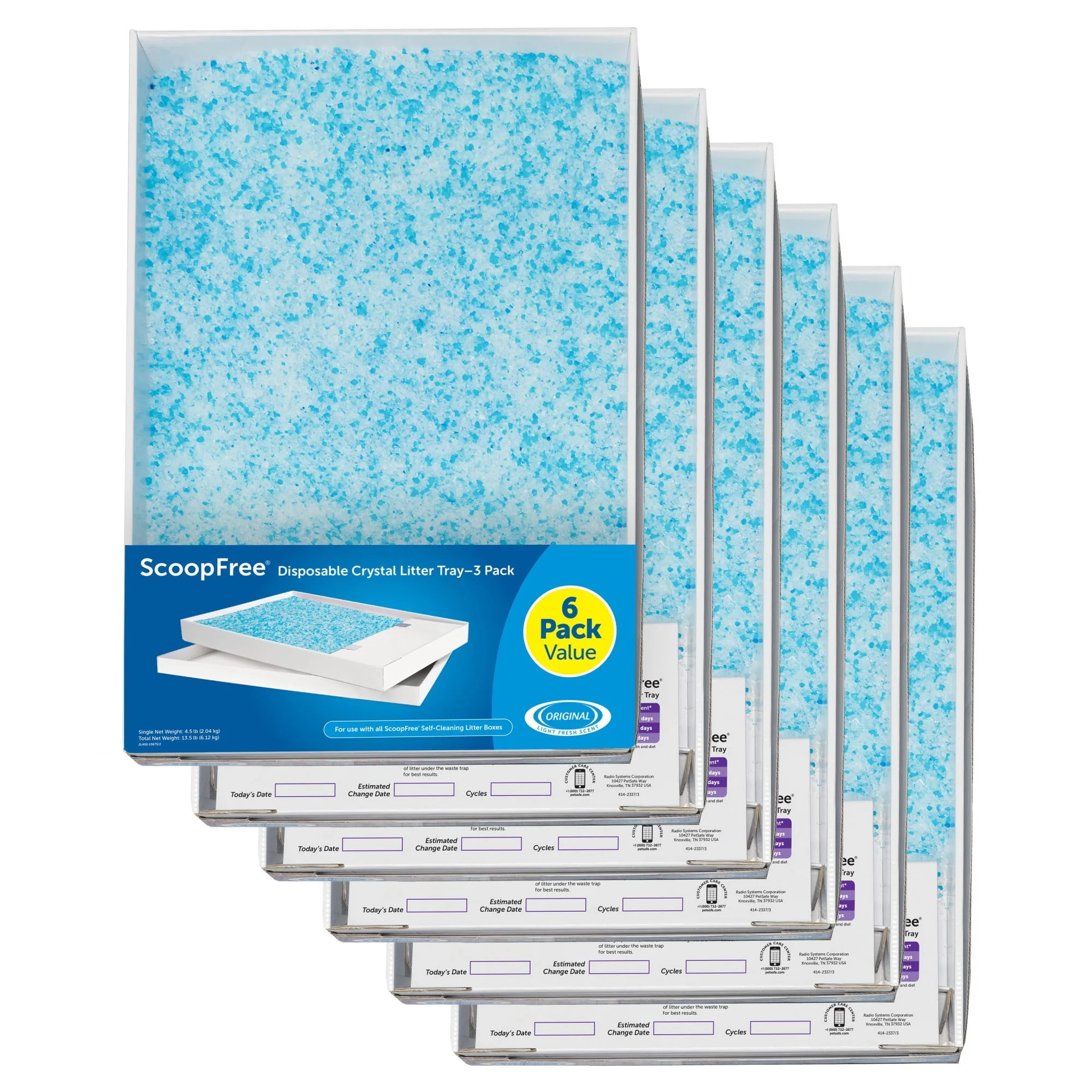 PetSafe ScoopFree Complete Replacement Blue Crystal Litter Tray?? 6-Pack Easy Cleanup with Disposable Tray Includes Leak Protection and Low Tracking Litter