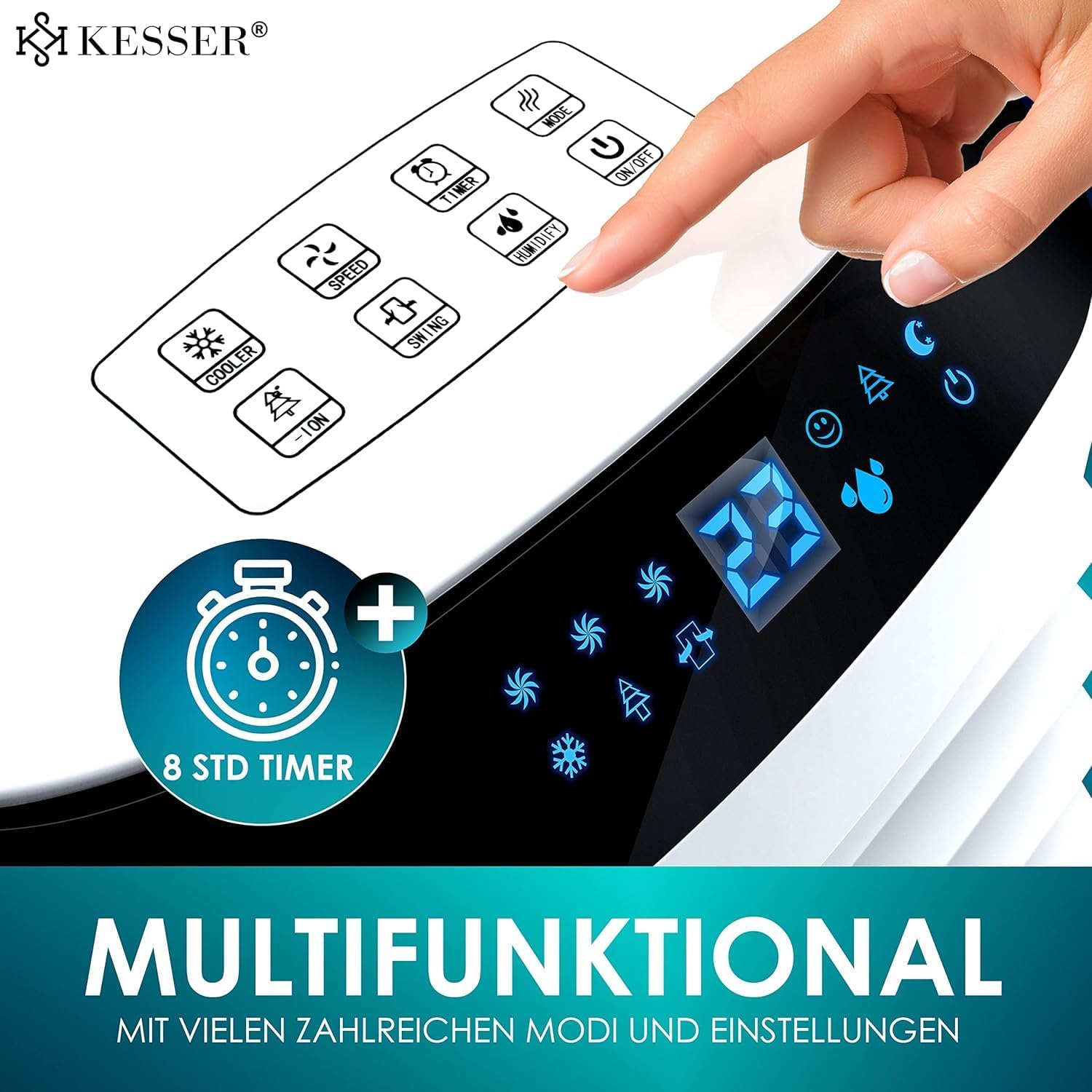 KESSER 4in1 Mobile Klimaanlage | Fernbedienung | Klimagert | Ventilator Klimaanlage | Timer | 3 Stufen | Ionisator Luftbefeuchter | Luftkühler |