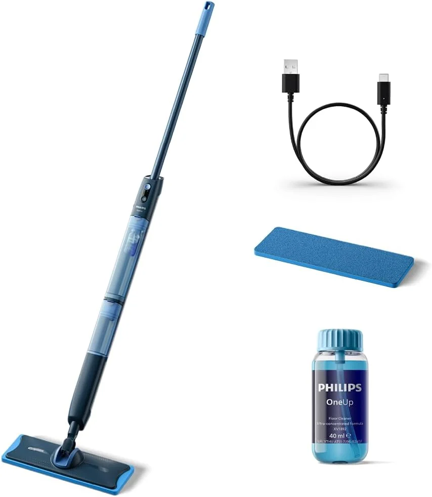 2026 Philips OneUp 5000 Serie Elektrischer Wischmopp - 2X sauberere Böden², 2X schnelleres Wischen, Zwei Feuchtigkeitseinstellungen für Harte & empfindliche Böden, Kabellos mit 360° Drehgelenk (XV5113/01)