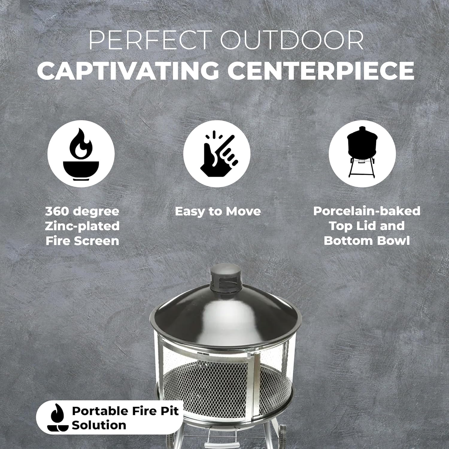 Four Seasons Courtyard Outdoor Fire Pit with Sliding Door, and Top Lid, 28"