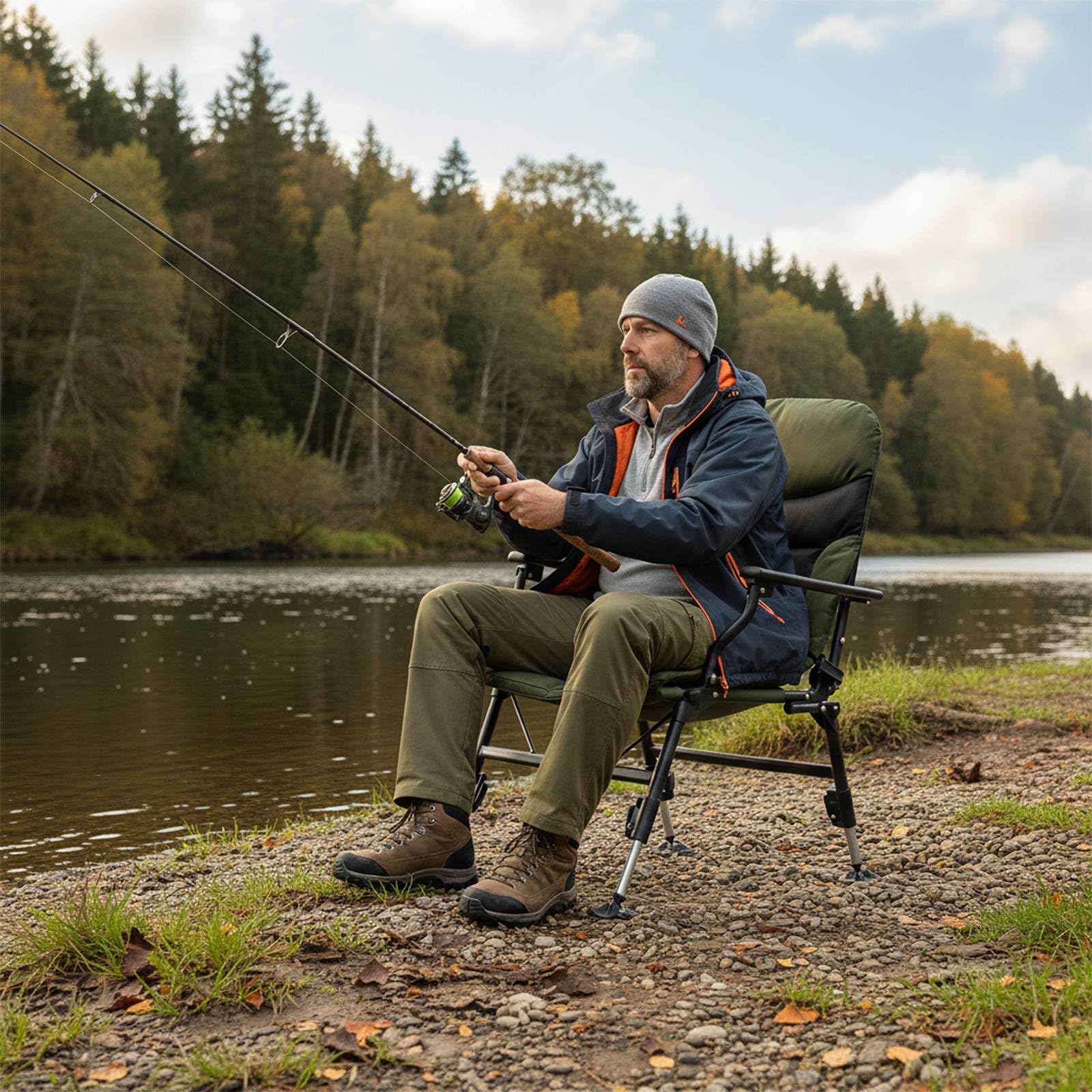 Oversized Foldable Fishing Chair for Adults with Padded High-Back and Armrest