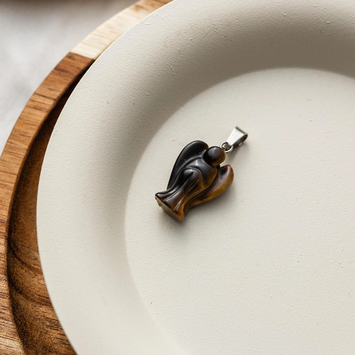 Tijgeroog Hanger - Bruine Beschermengel - Edelsteen Engeltje - Bescherming