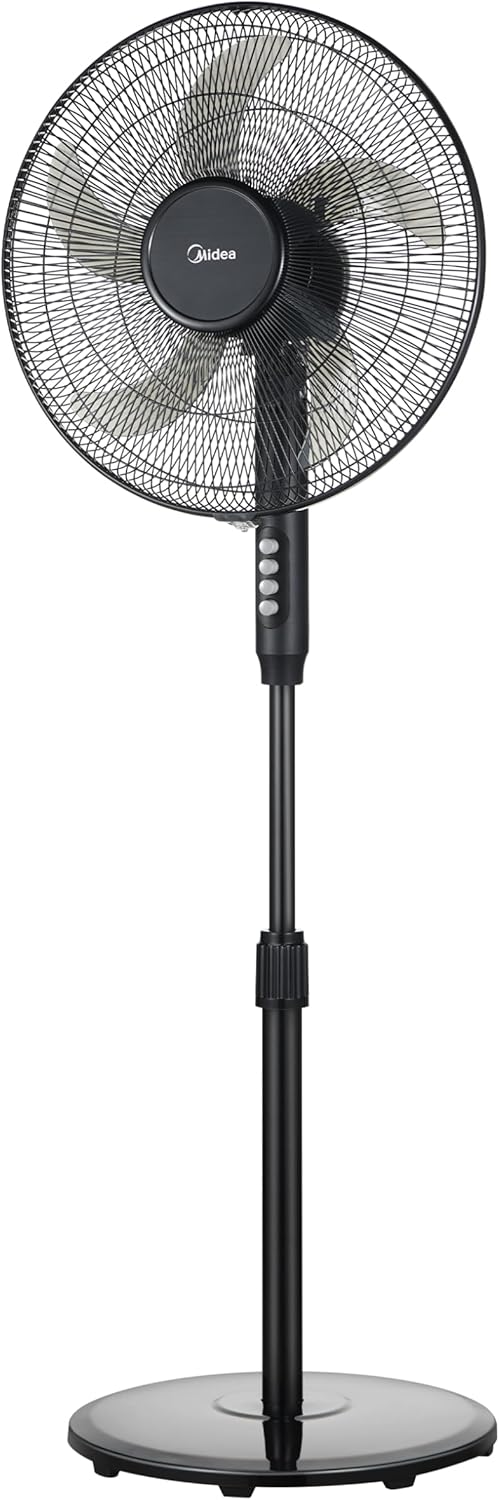 Midea MPF23MTBUK 50W Pedestal Fan, 3 Speed Settings, 7 Bionic Blades, 90° Oscillation, Adjustable Height Stand Fan, 2H Timer, AC Motor For Powerful and Quiet Operation, Black