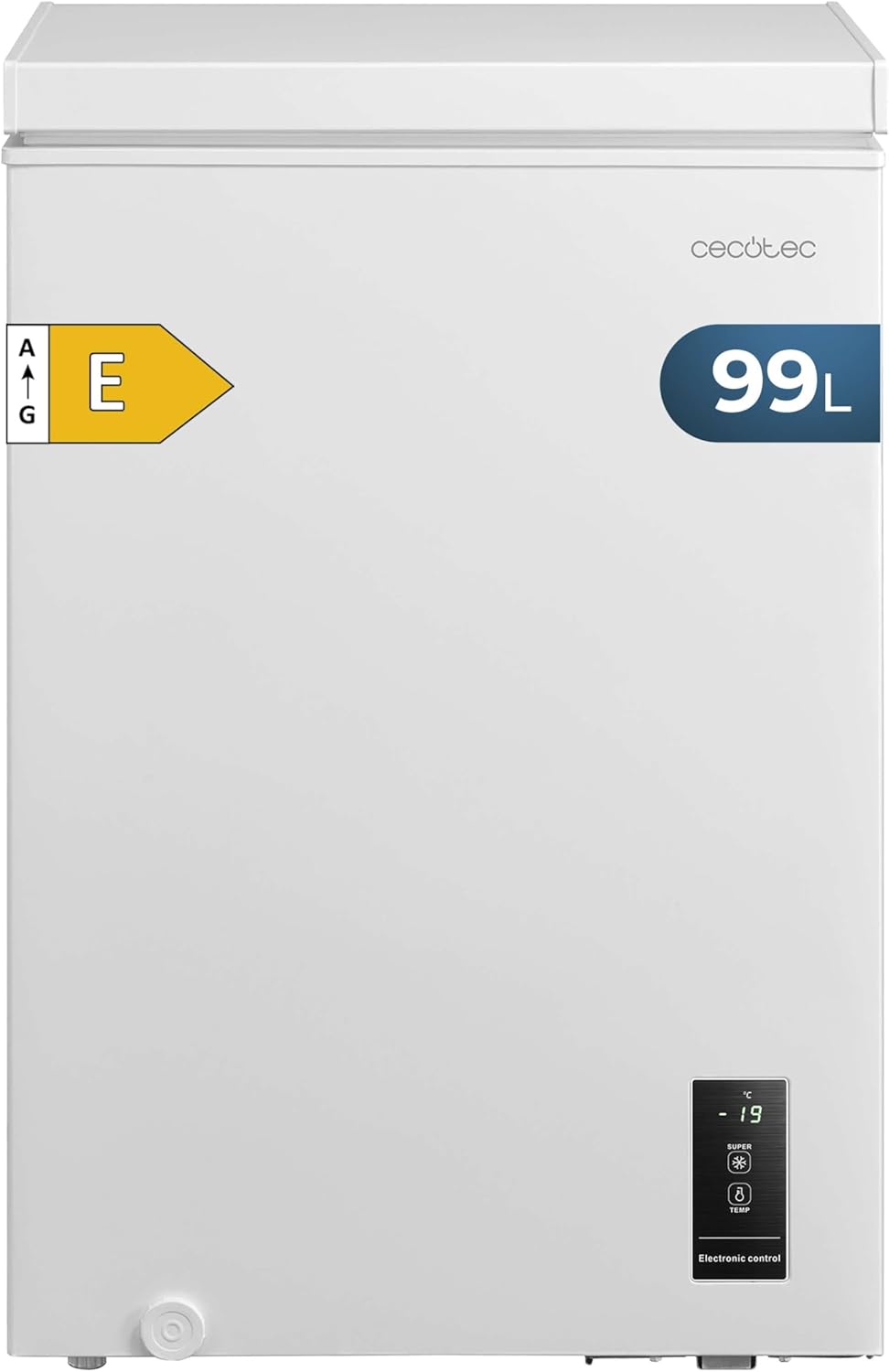 Congelador Horizontal Cecotec 99L Bolero CoolMarket Chest 99P Blanco E. Cesta con Asas, Control Electrónico LED, UltraContact D-Cool, Función Dual, Puerta ZeroG (80º-30º), Congelación Rápida, Compacto