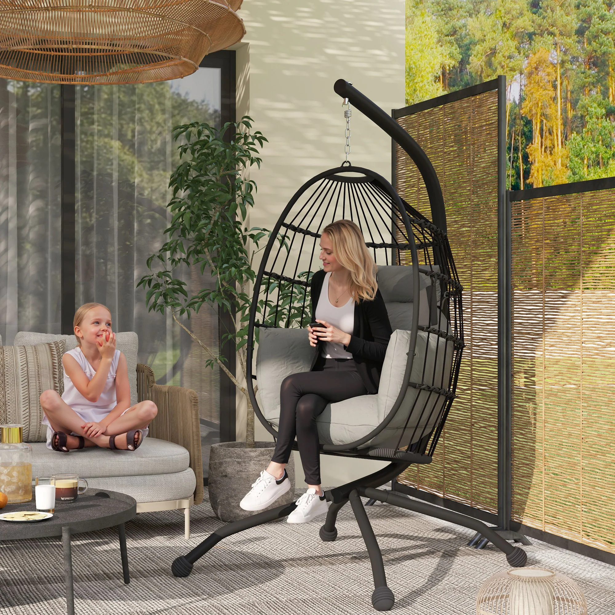 Outsunny Hängesessel Outdoor faltbar mit Becherhalter
