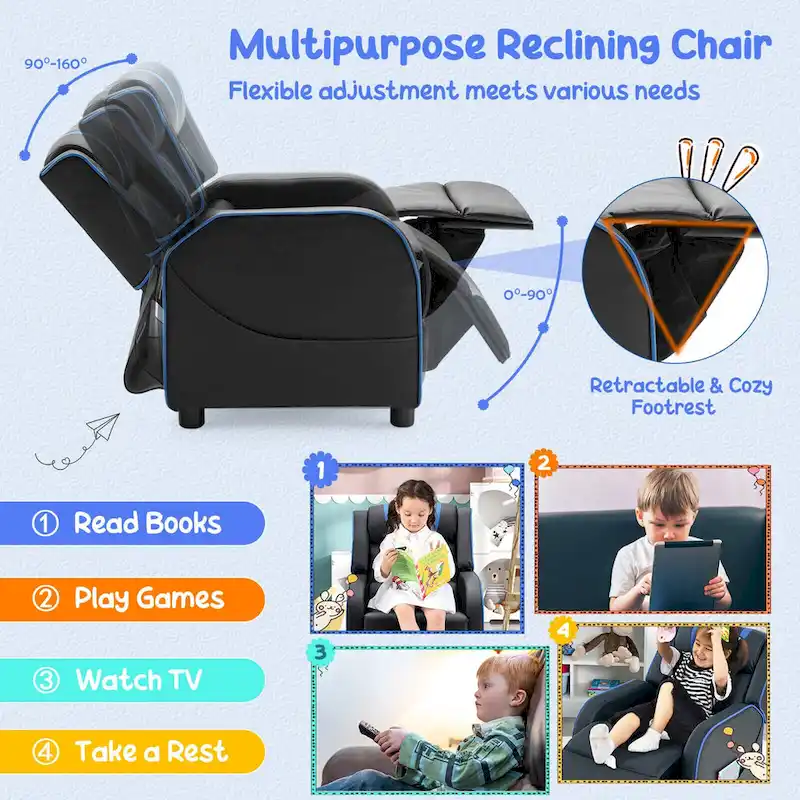 Gymax Kids Recliner Chair Ergonomic Leather Sofa Armchair w/Footrest