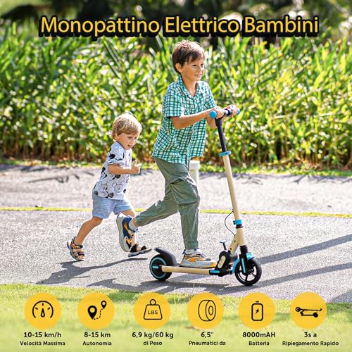 iScooter Monopattino Elettrico Bambini da 6 12 anni, Altezza Regolabili, Pieghevole Monopattino Elettrico Bambino, Due Tipi Freni, Autonomia Max 15KM, Velocità Max 15KM/H, Regalo per Bambini, Blu : Sport e tempo libero