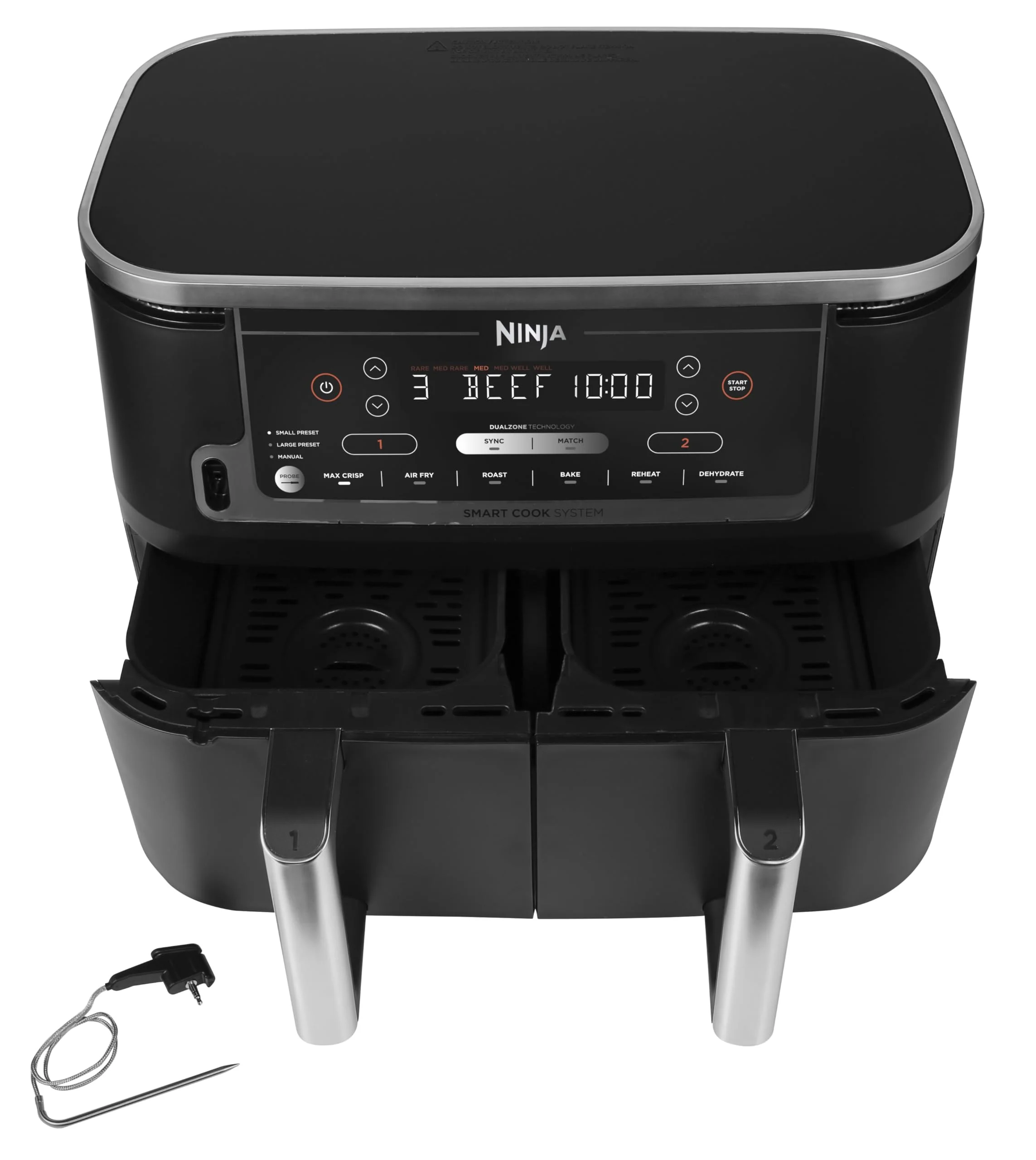 2025 Ninja AF451EU Foodi Max Freidora de Aire 9,5 L, 2470 W, Pantalla Táctil LED, Negro