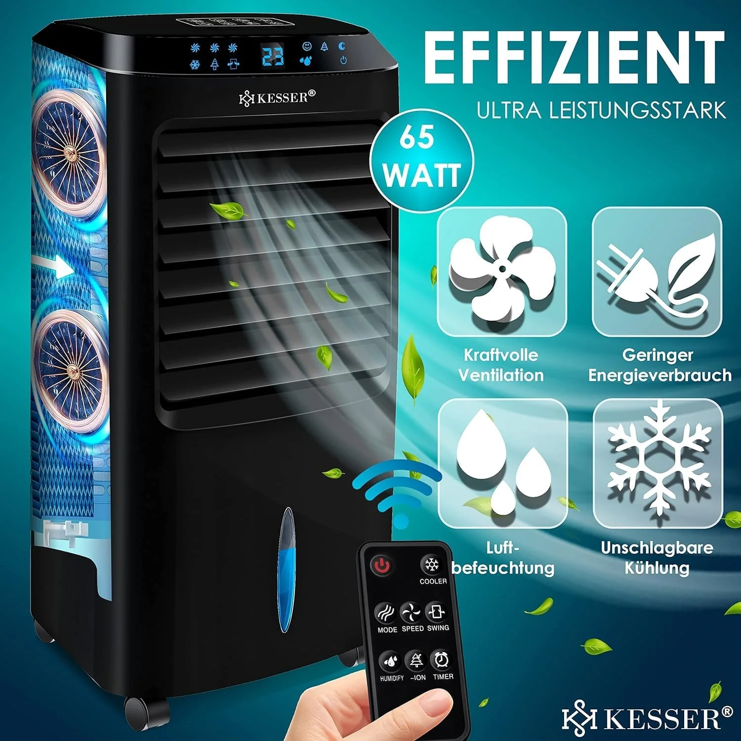 KESSER 4-in-1 Mobiele Airco | Afstandsbediening | Klimaatregelaar | Ventilator Airconditioning | Timer | 3 Niveaus | Ionisator Luchtbevochtiger | Luchtkoeler |