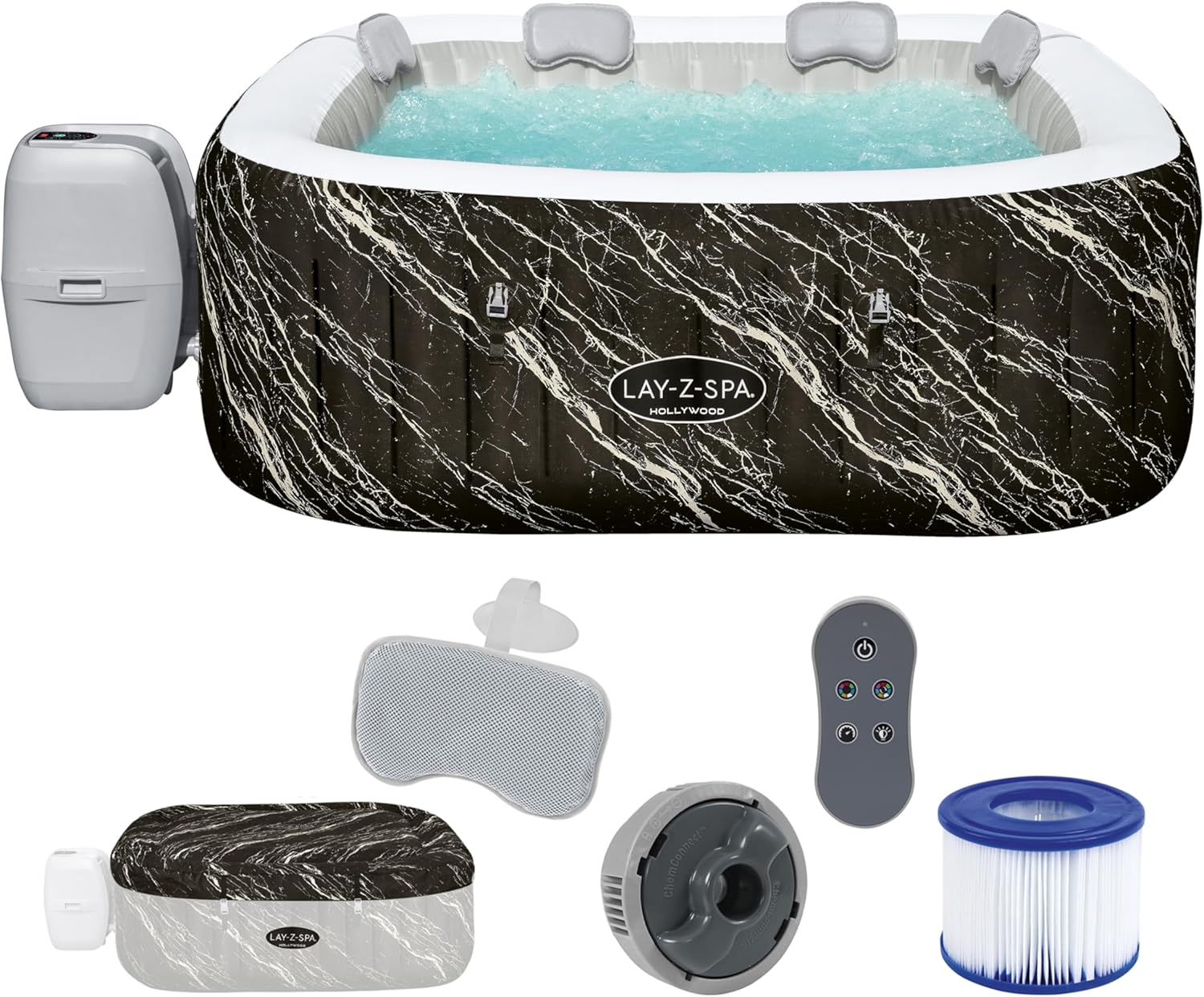 Bestway® Lay-Z-SPA® LED-Whirlpool Hollywood AirJet™ für 6 Personen 180 x 180 x 66 cm, Marmor-Optik (Marquinia)