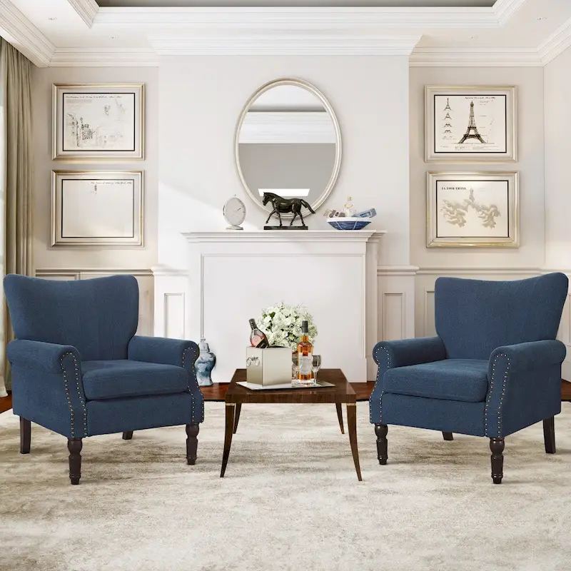 COZYMAN Contemporary Upholstered Armchair Set of 2 - Solid Wood Accent Chairs in Fabric/Faux Leather for Living Room