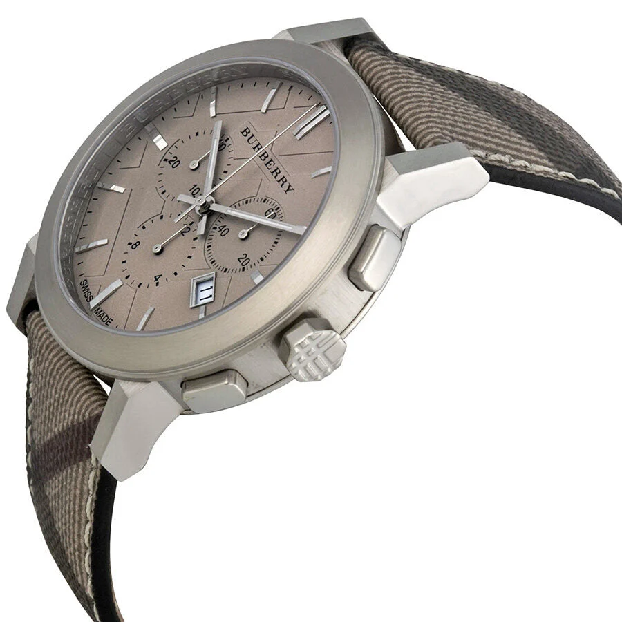 Burberry Brown Impressed Check Dial Check Fabric Strap Men's Watch BU9361