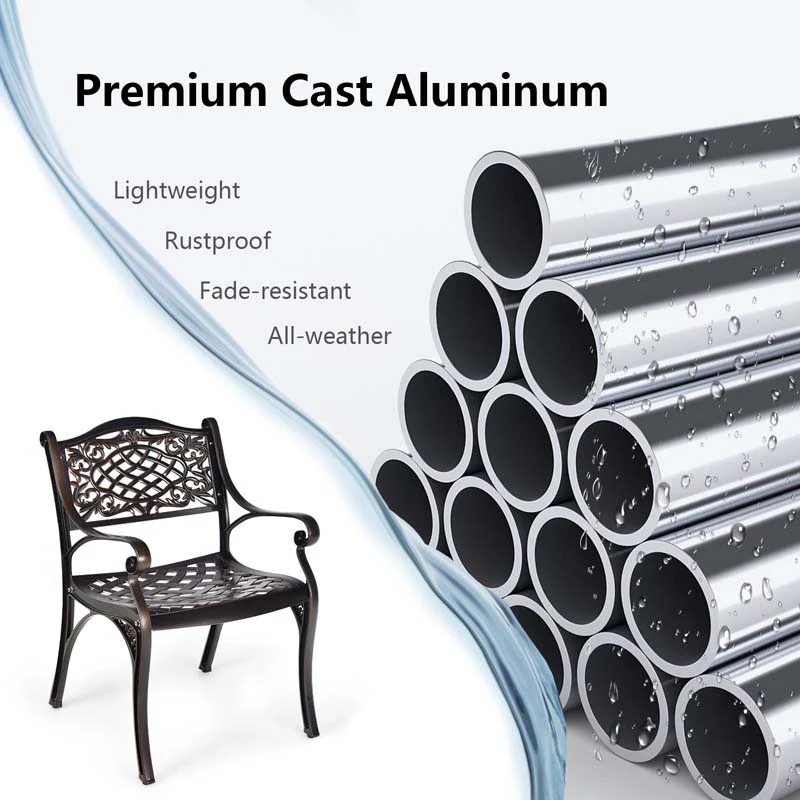 2/4Pcs All-Weather Cast Aluminum Chairs with Armrests & Curved Seats, Outdoor Dining Chairs Patio Bistro Armchairs
