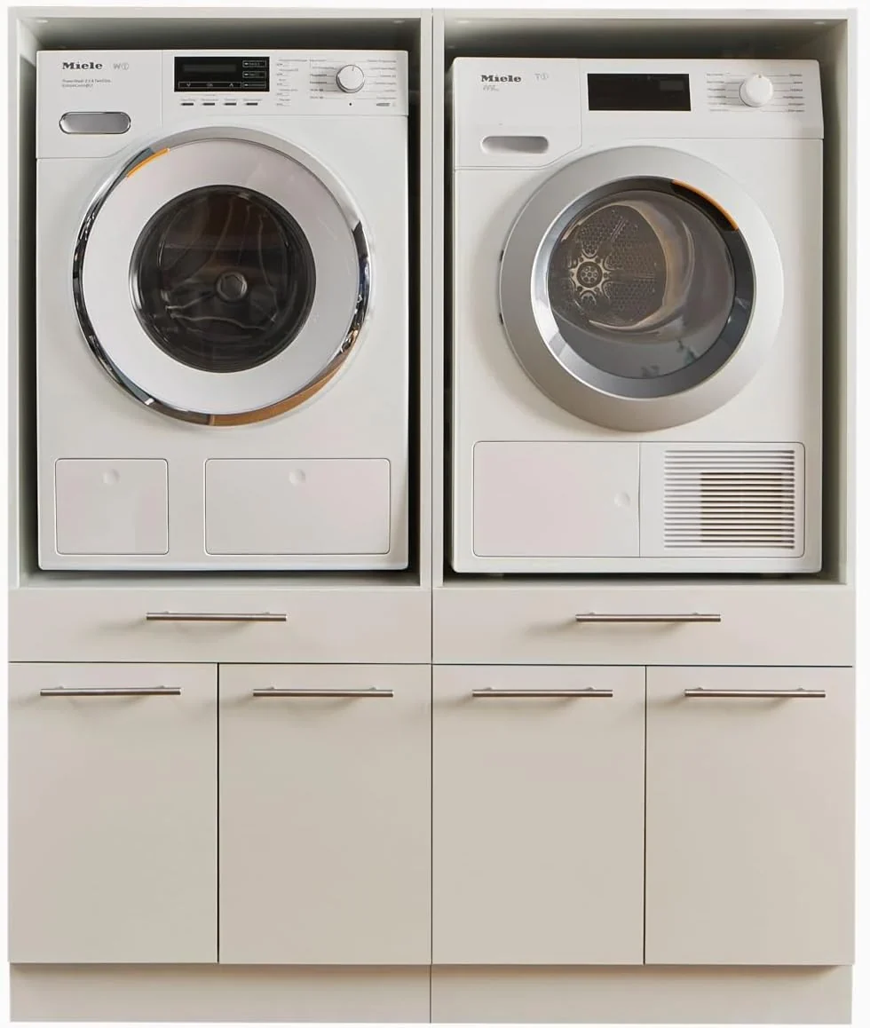 Laundreezy 2X - Armario para Lavadora, Color Blanco, Armario Sobrepuesto para Lavadora con certificación TÜV y Mucho Espacio de Almacenamiento, 135 x 162 x 67,5 cm (Ancho x Alto x Profundo)