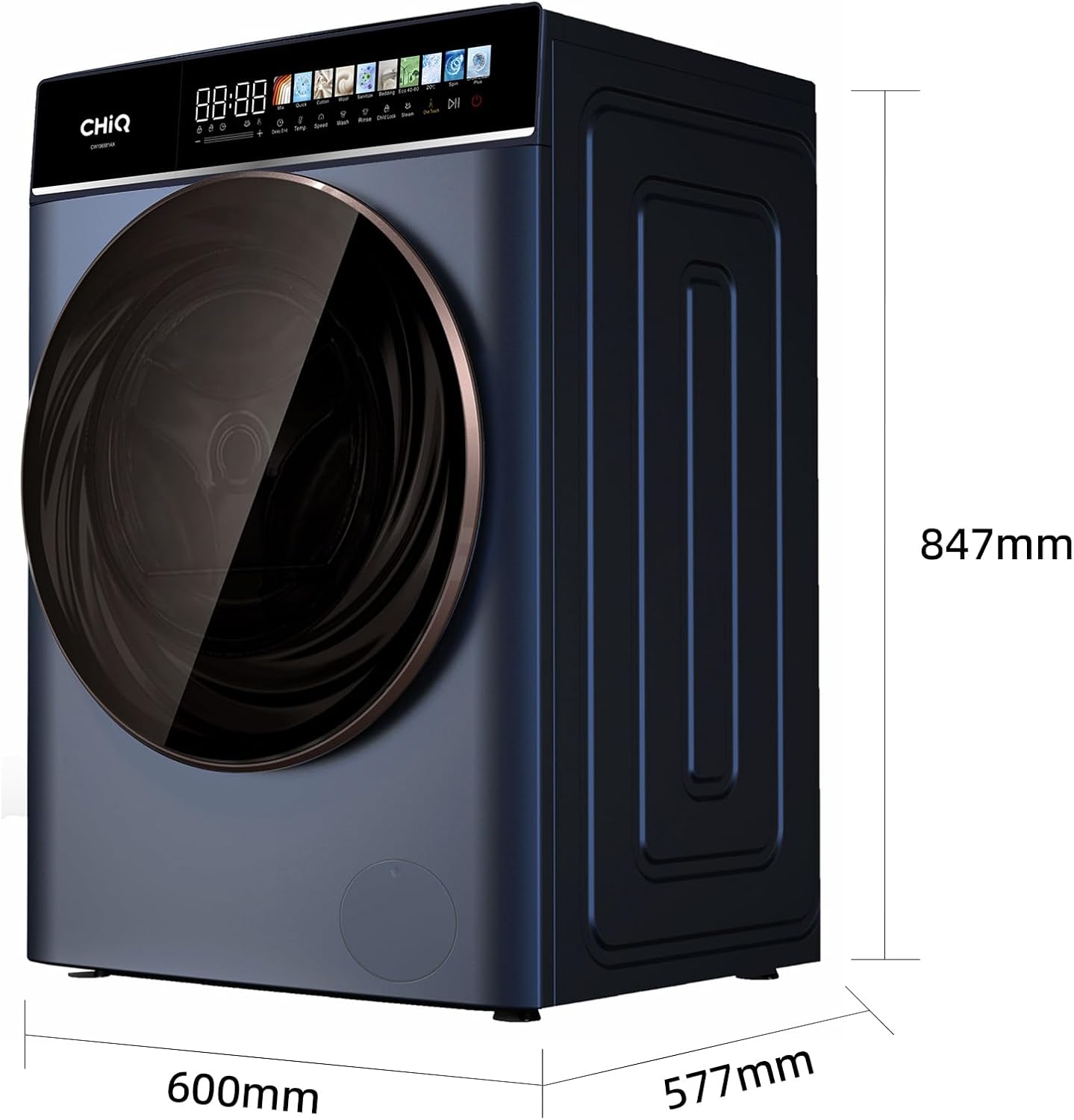 CHiQ Waschmaschine 7kg, 15 Programme, InverterMotor, Eco-Logic, Speed Wash, 60x46,5x84cm, Auto Clean, Washer Grau, CW07123863AX