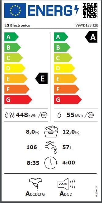 LG V7WD107H2E, Klasse E, Frontlader-Waschtrockner 10,5 - 7 kg, 1400 U/min, AI Direct Drive, Wi-Fi, Tiefenreinigung mit Dampf, TurboWash, Größere Kapazität, 62 x 60 x 85 cm ꟷ Weiß