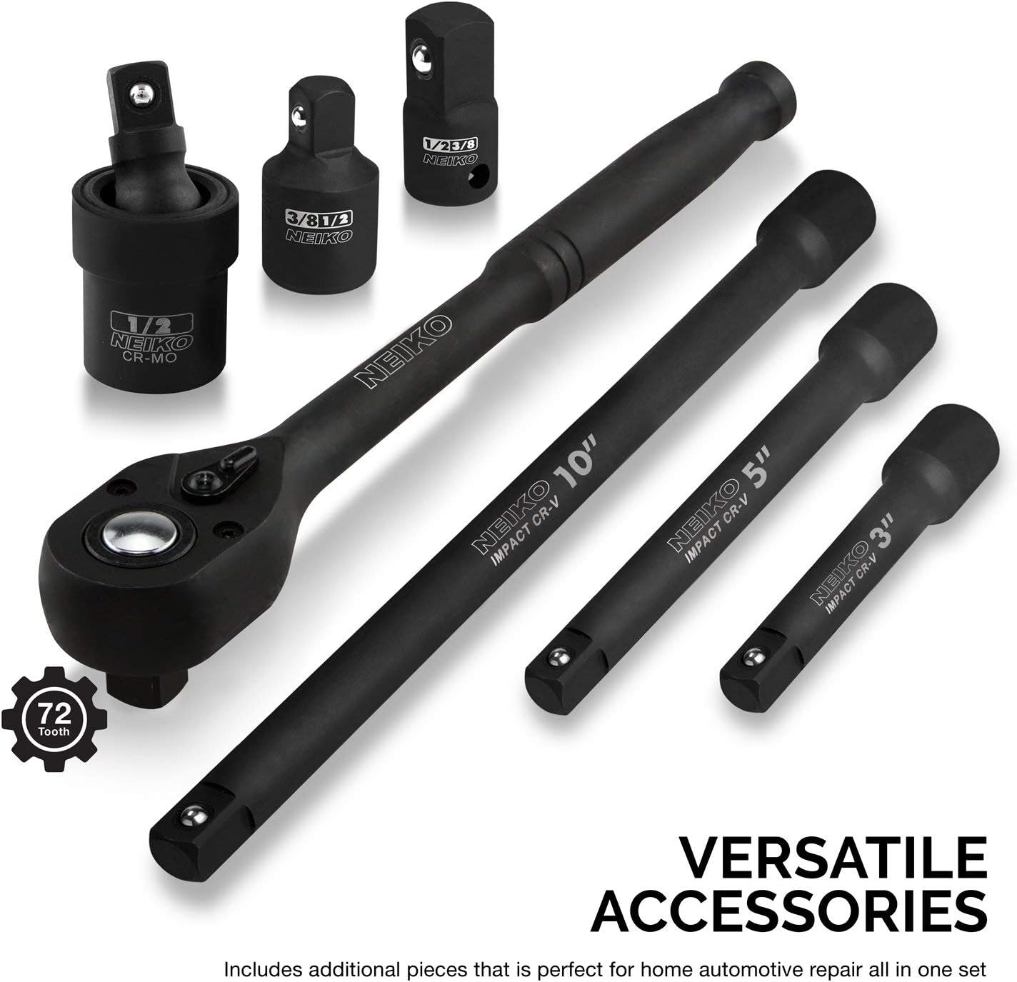 Chrome Vanadium Impact Socket Set 1/2′′ Drive, 65-Piece, SAE & Metric, Deep & Shallow, Includes Adapters & Ratchet Handle