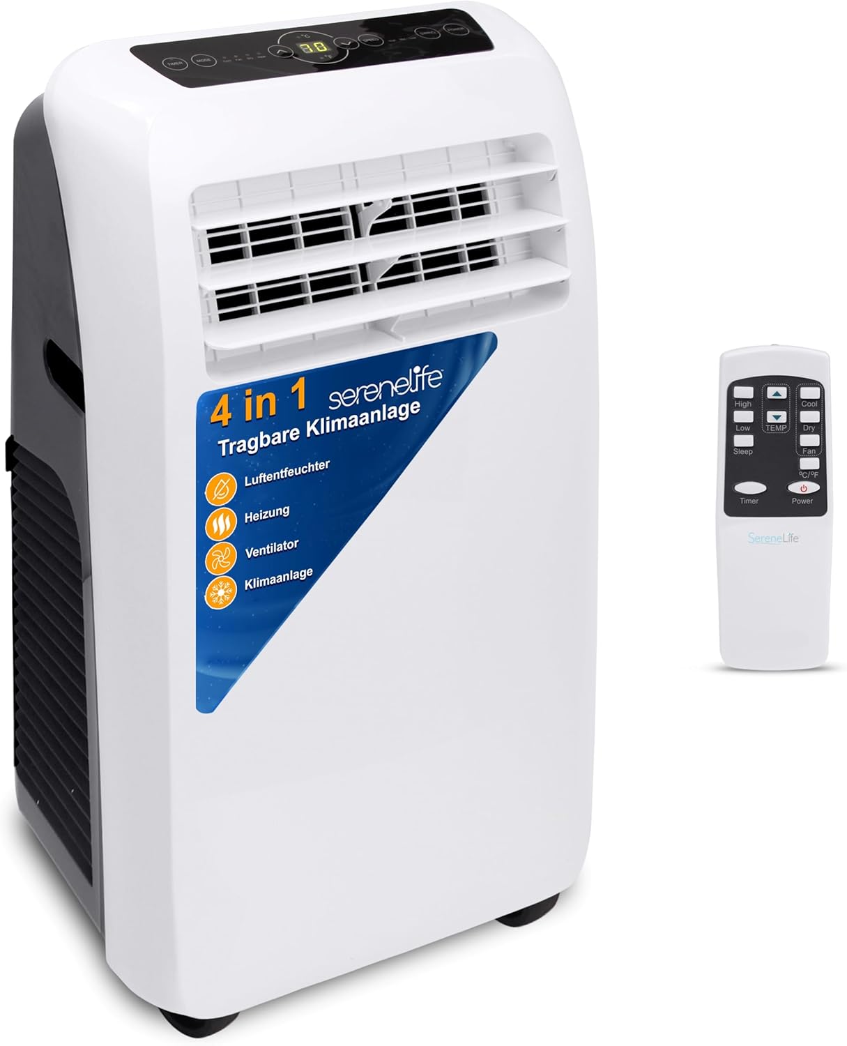SereneLife Klimaanlage mobil, 3-in-1 mobiles Klimagert mit Abluftschlauch - Luftkühler, Luftentfeuchter & Ventilator, air conditioner 9.000 BTU, 1,5 L Feuchtigkeit/Stunde, kühlt Rume bis 42 m